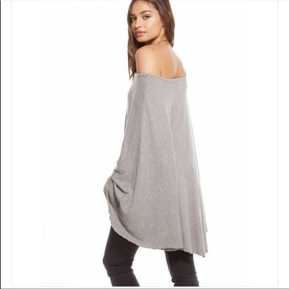 Chaser Oversized Gray Lightweight Ribbed Knit Slouchy Poncho Cape Boho XS/S NEW - Picture 2 of 7